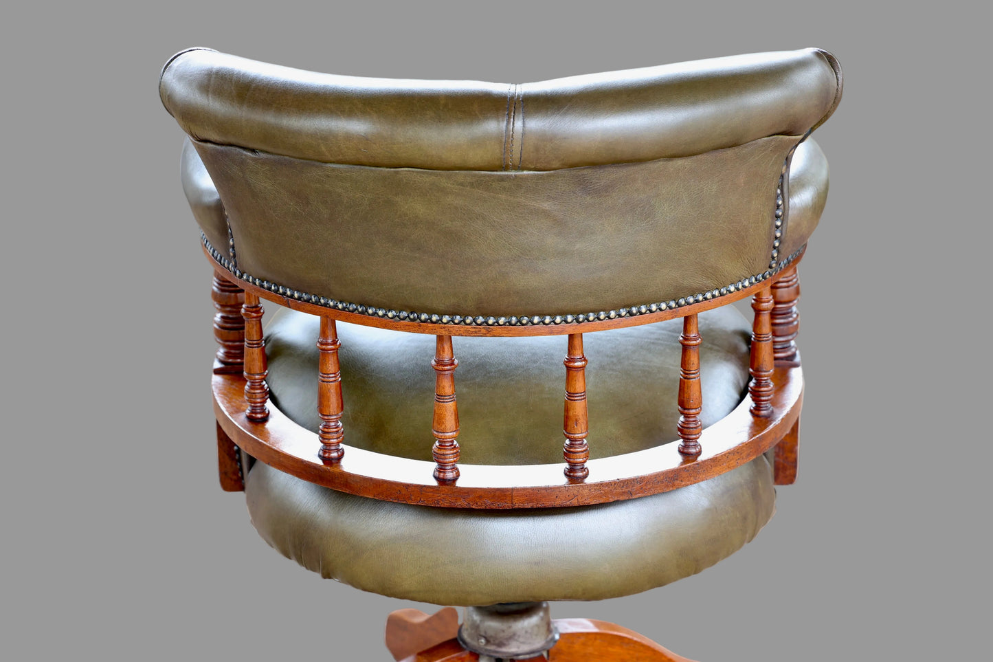 Early 20th Century Green Leather Swivel Captains Chair