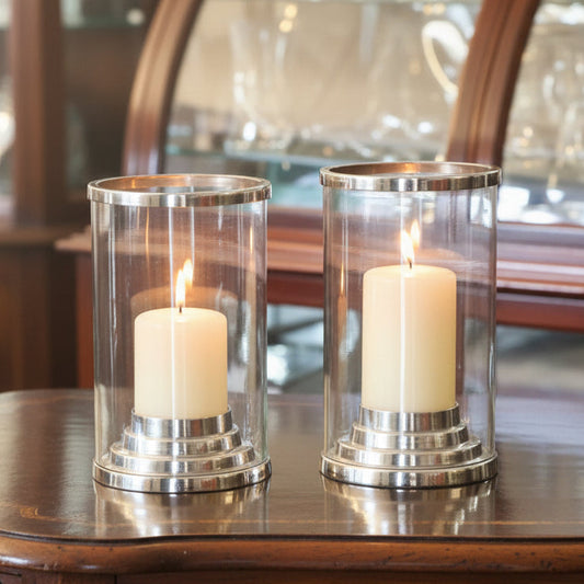 Pair of modern chrome plated Hurricane Lamps