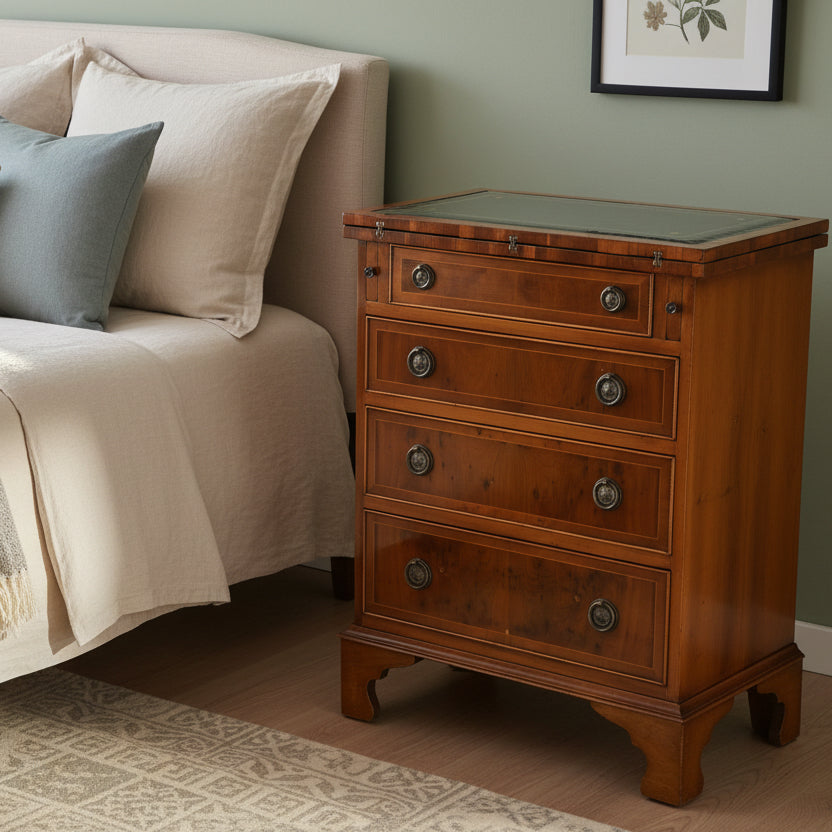 Yewwood leather topped Pedestal, with fold out top.