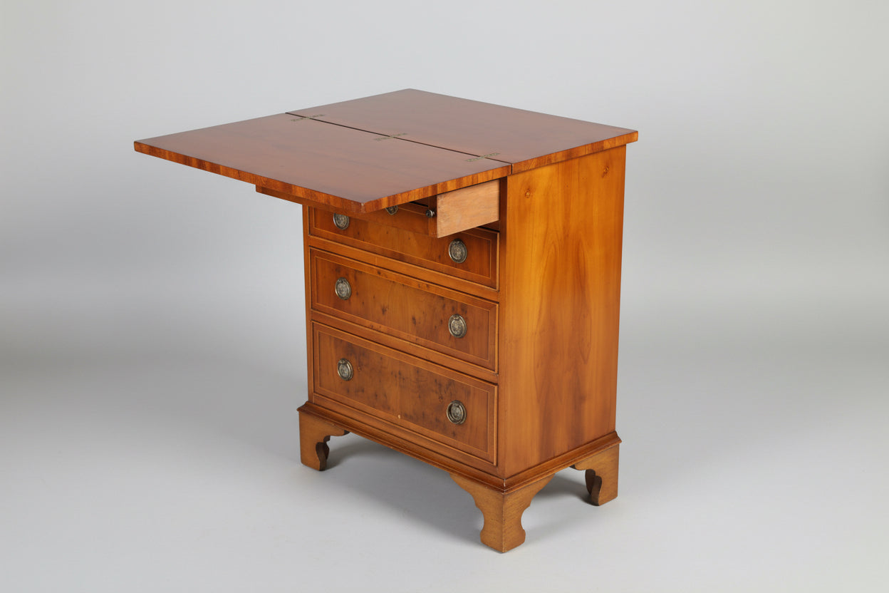 Yewwood leather topped Pedestal, with fold out top.