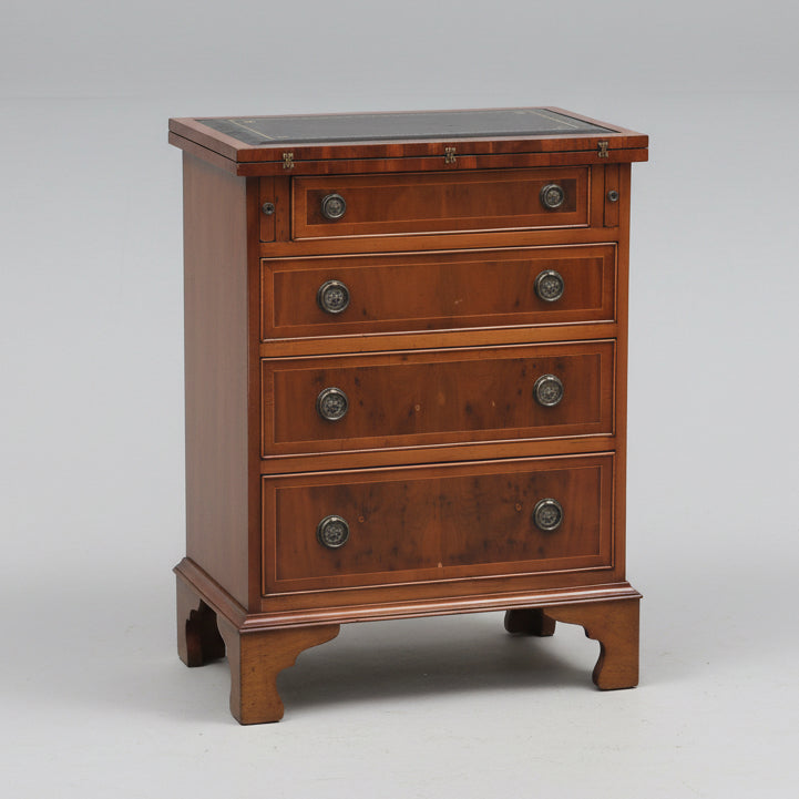 Yewwood leather topped Pedestal, with fold out top.