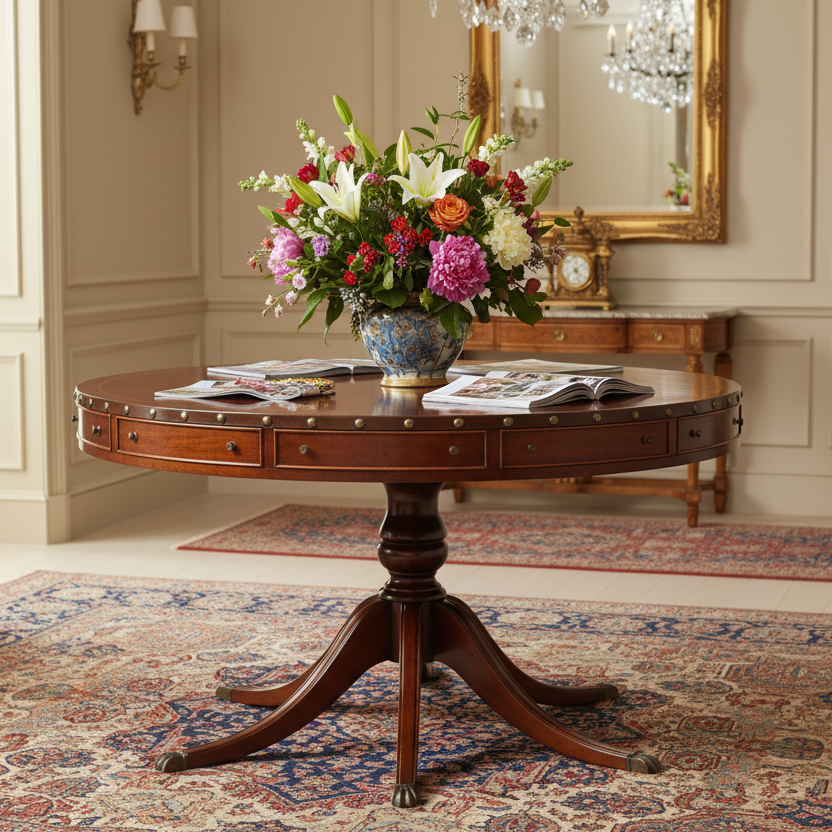 Regency style Leather topped Drum Table