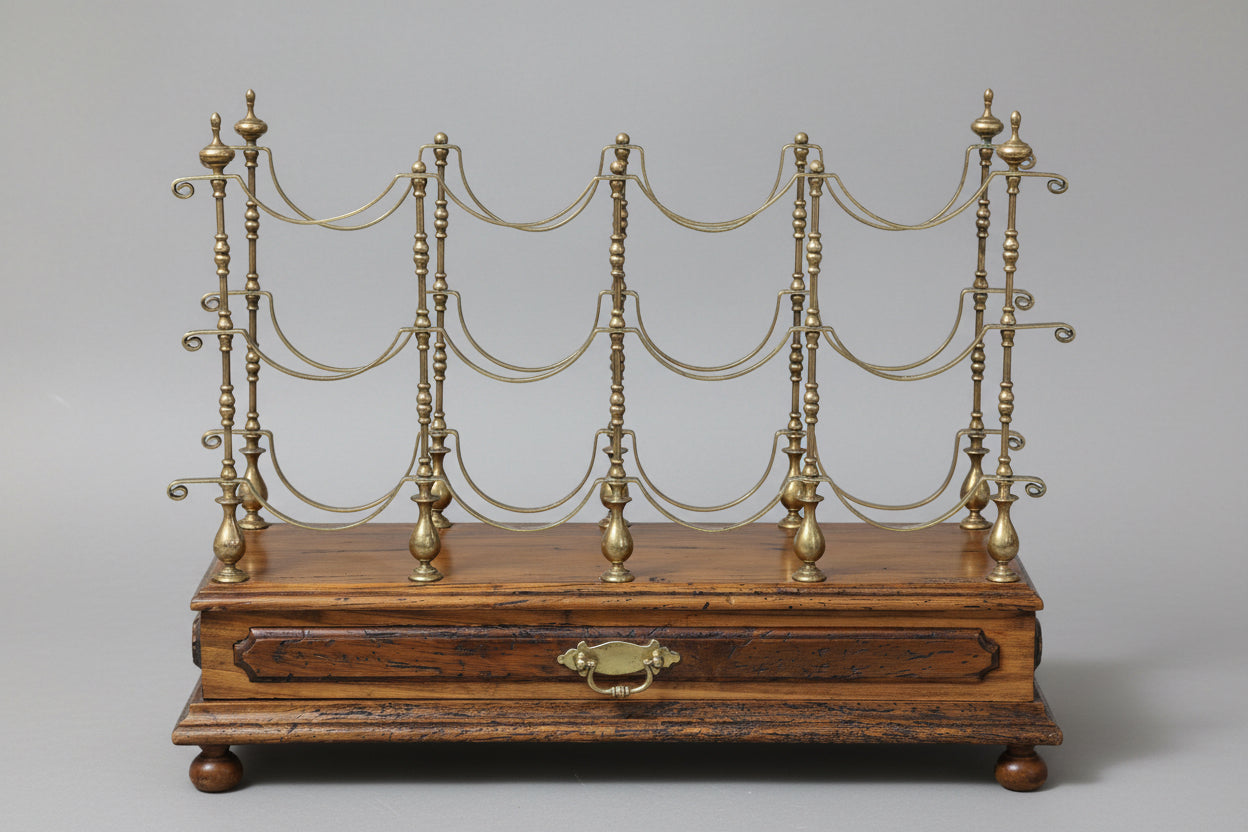 A rare late 19th Century French Pine and Brass Table Wine Rack - SOLD