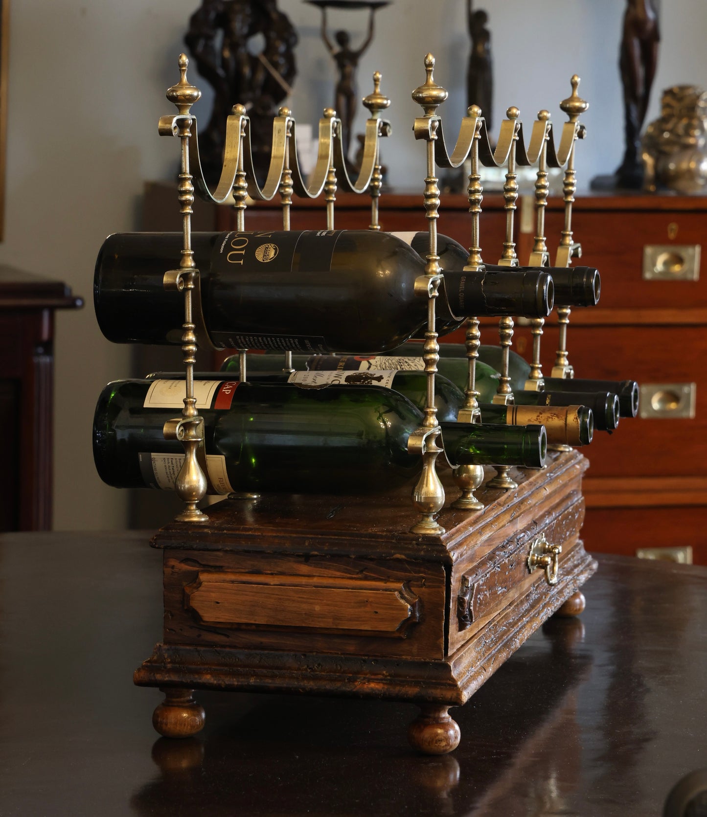 A rare late 19th Century French Pine and Brass Table Wine Rack - SOLD