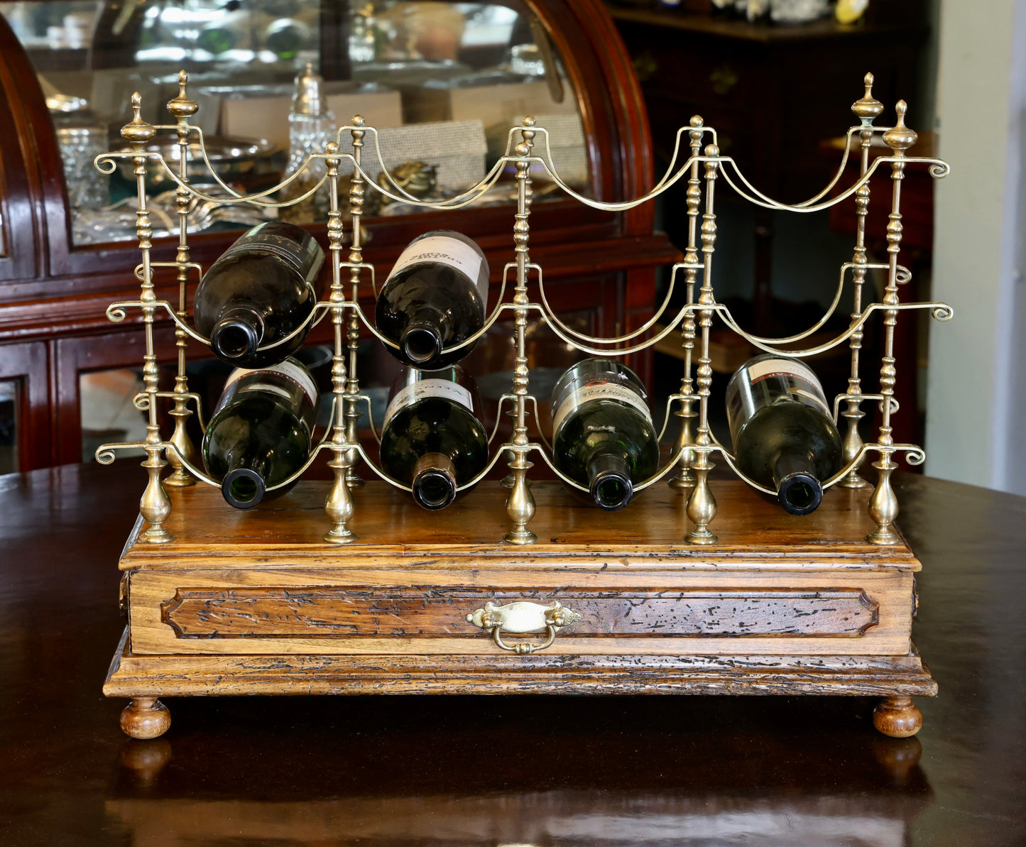 A rare late 19th Century French Pine and Brass Table Wine Rack - SOLD