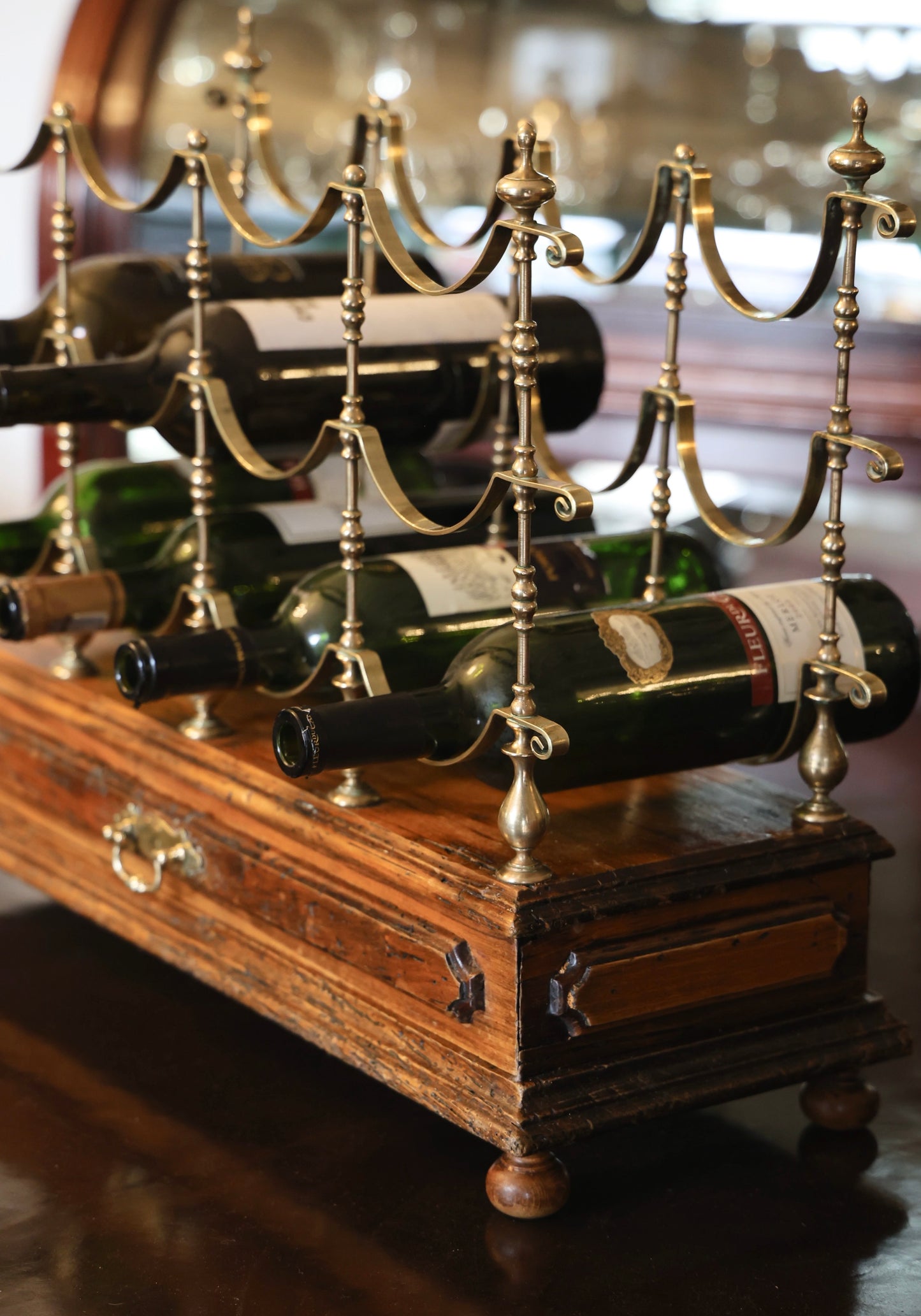 A rare late 19th Century French Pine and Brass Table Wine Rack - SOLD