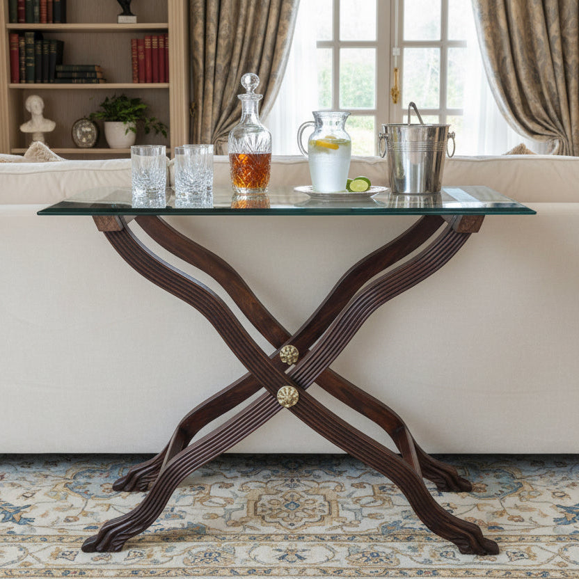 Fine Quality Glass topped Drinks/Console Table