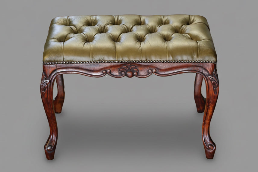 French leather button upholstered Stool