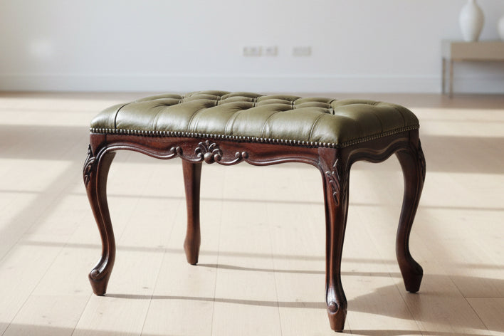 French leather button upholstered Stool