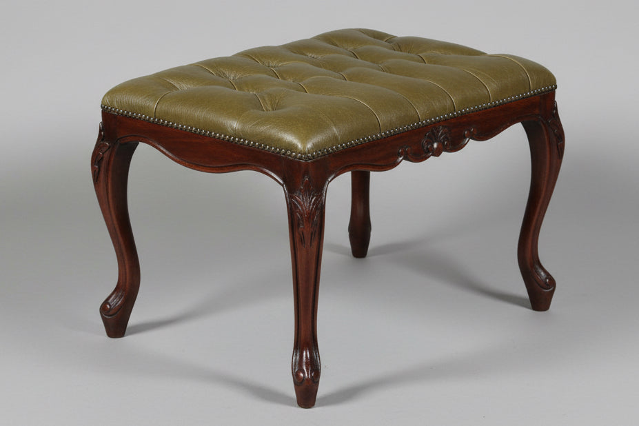 French leather button upholstered Stool