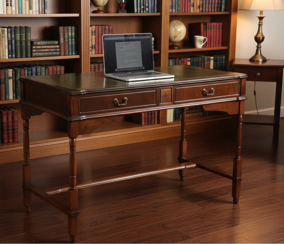 Late 20th Century Writing Table, with tooled leather top