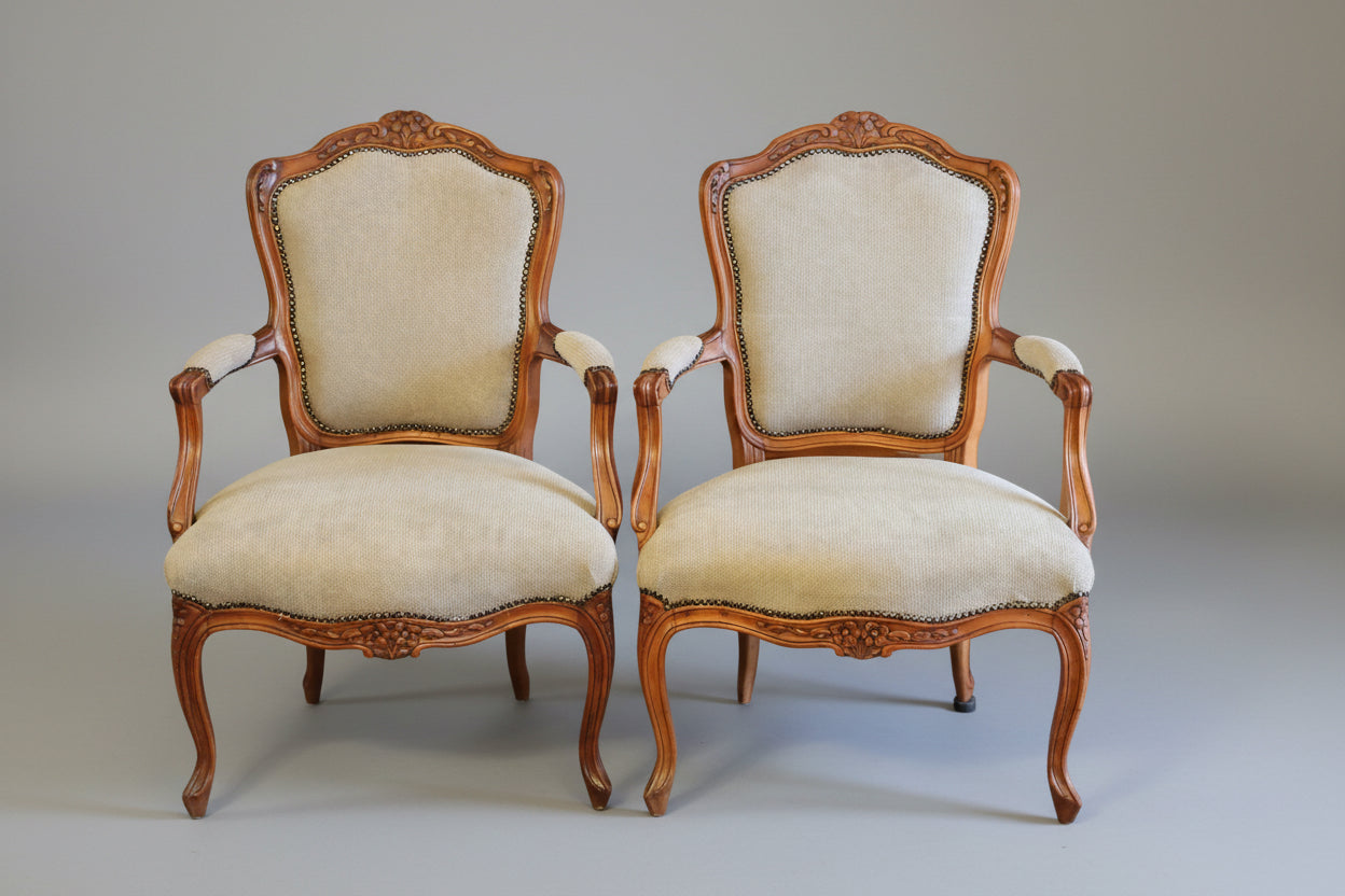 Pair of 20th Century French Louis XV Style Open Armchairs