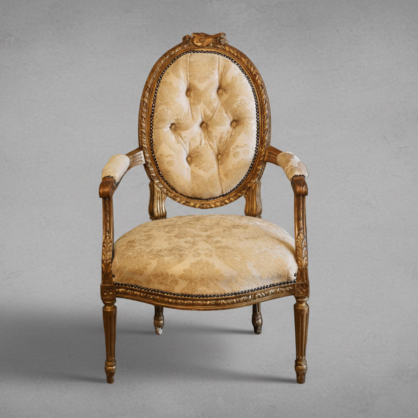 19th/20th Century French Louis XVI Style Carved Giltwood Armchair