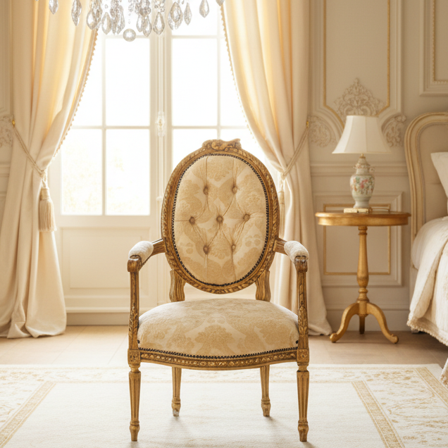 19th/20th Century French Louis XVI Style Carved Giltwood Armchair