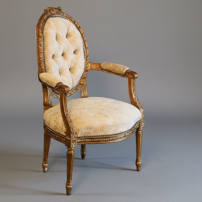 19th/20th Century French Louis XVI Style Carved Giltwood Armchair