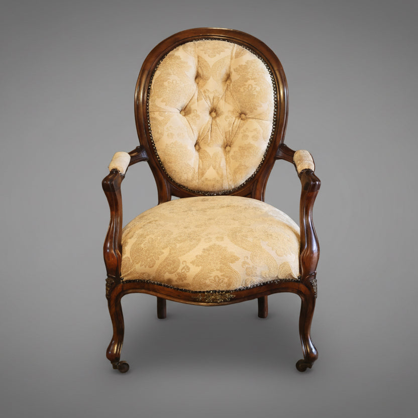 Victorian mahogany Open Armchair, on original castors