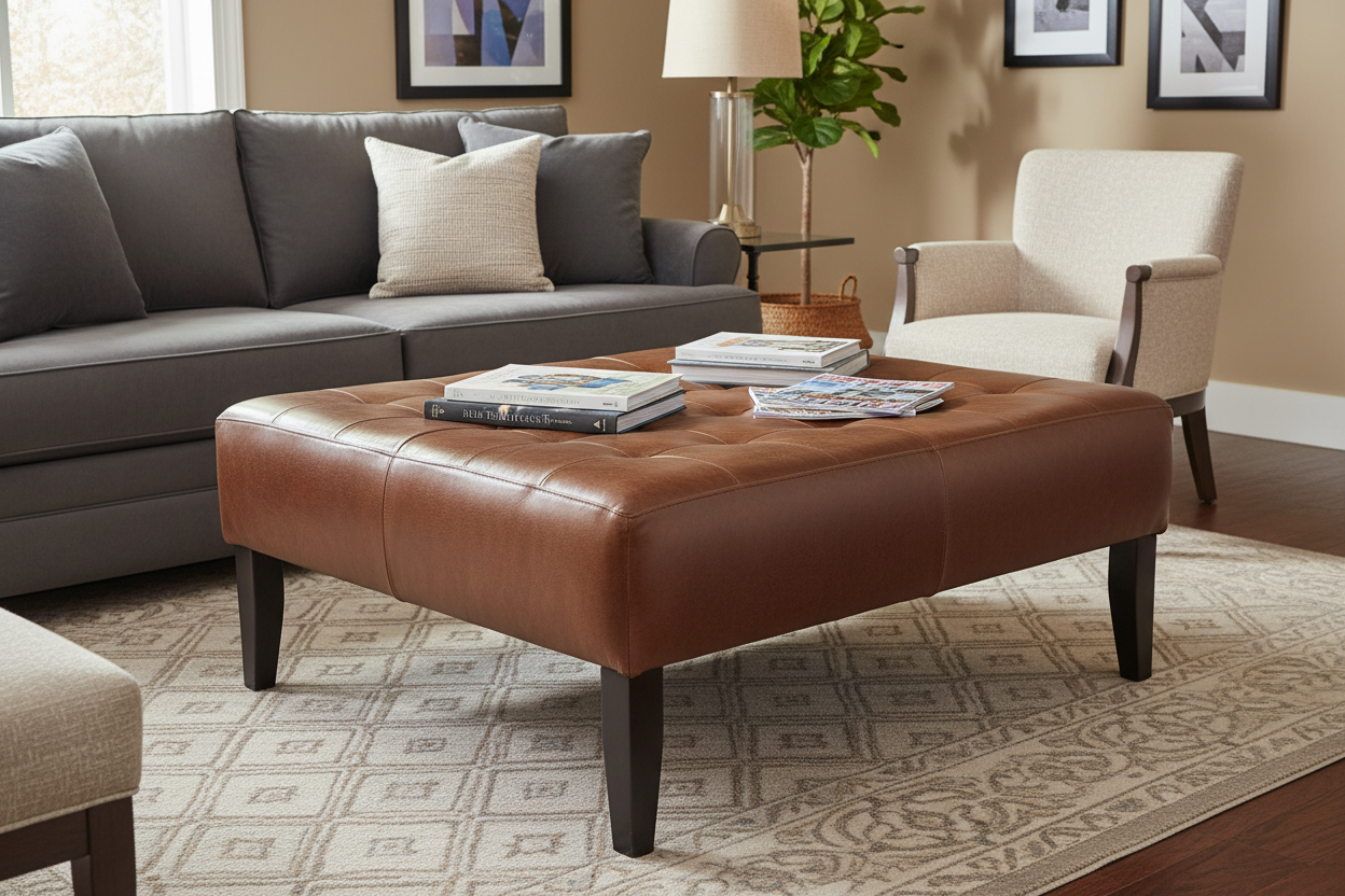 Stunning leather Ottoman, with beautiful patina.