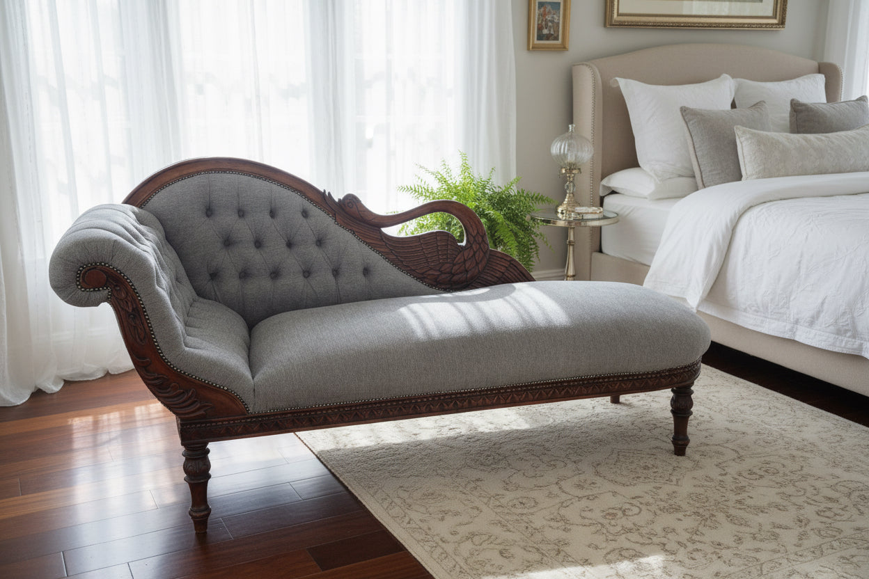 Carved Mahogany Chaise Longue, 20th Century