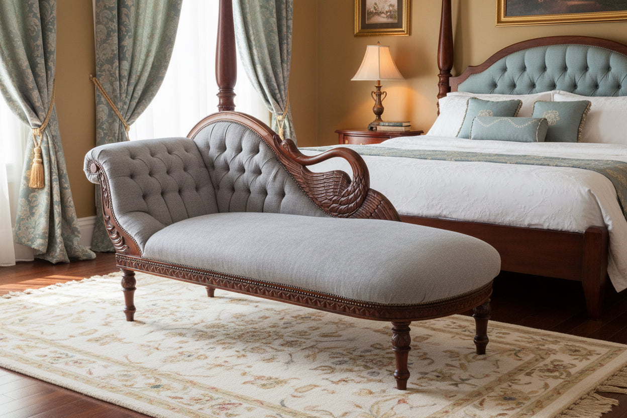 Carved Mahogany Chaise Longue, 20th Century