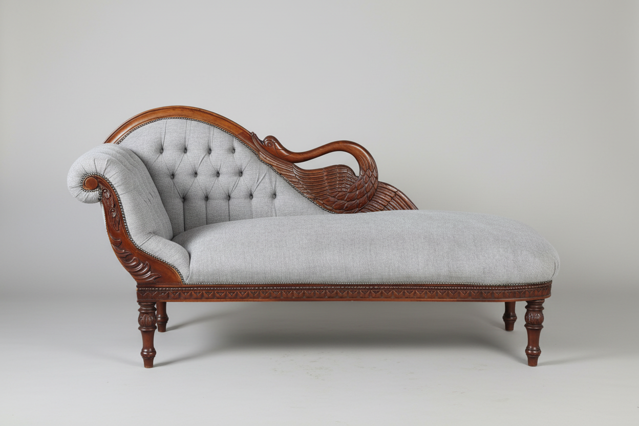 Carved Mahogany Chaise Longue, 20th Century