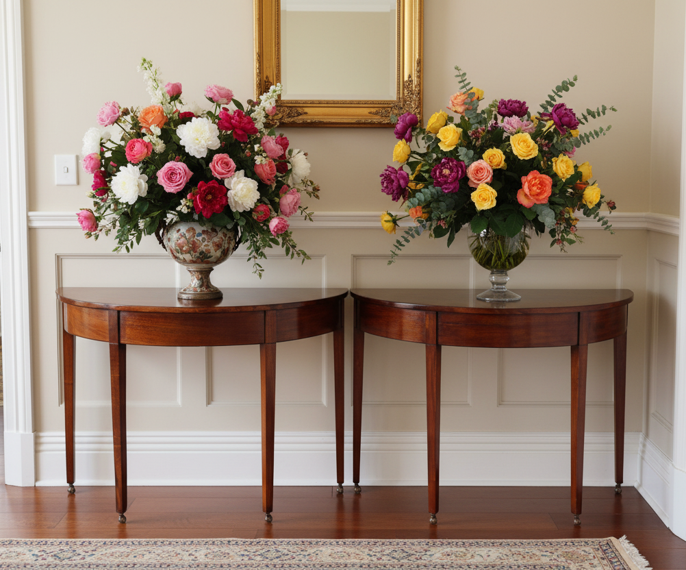Pair of Victorian Mahogany Demi-lune Tables