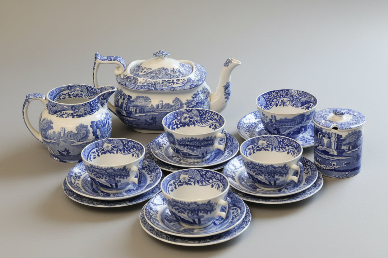Copeland Spode Blue Italian Design 17 piece Teaset