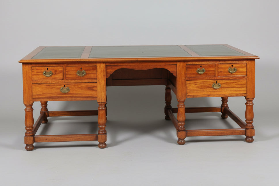 Large Herbert Baker designed Desk, ex government Desk with tooled leather panels