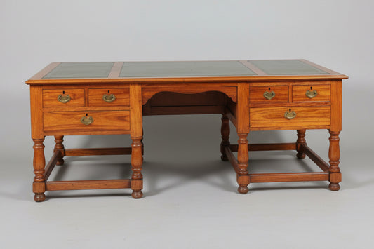 Large Herbert Baker designed Desk, ex government Desk with tooled leather panels