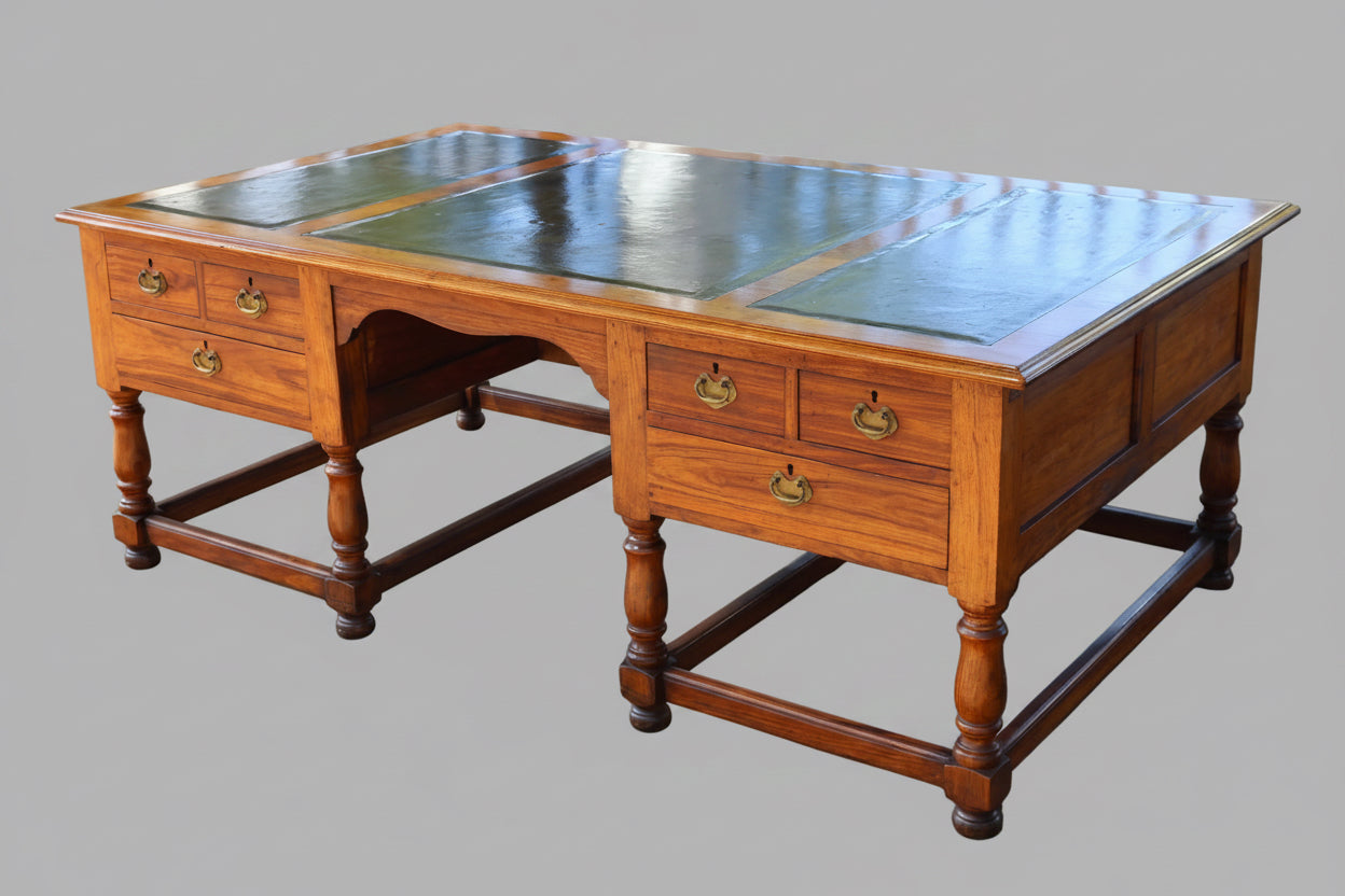 Large Herbert Baker designed Desk, ex government Desk with tooled leather panels