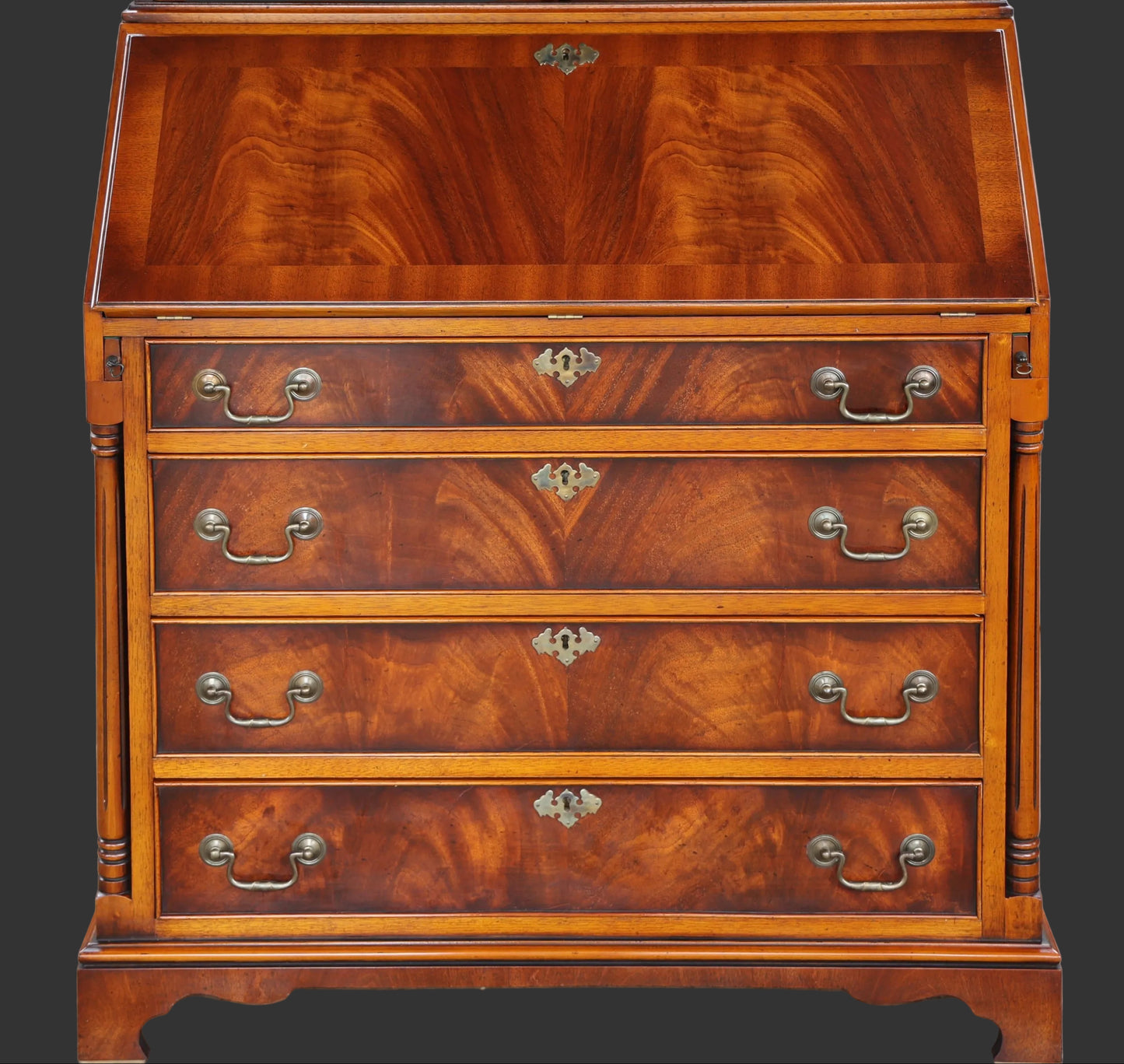 George III style flame mahogany Bureau Bookcase