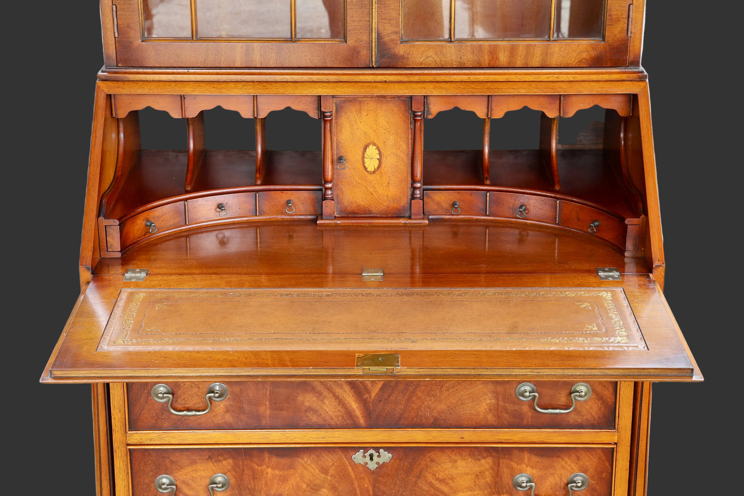 George III style flame mahogany Bureau Bookcase