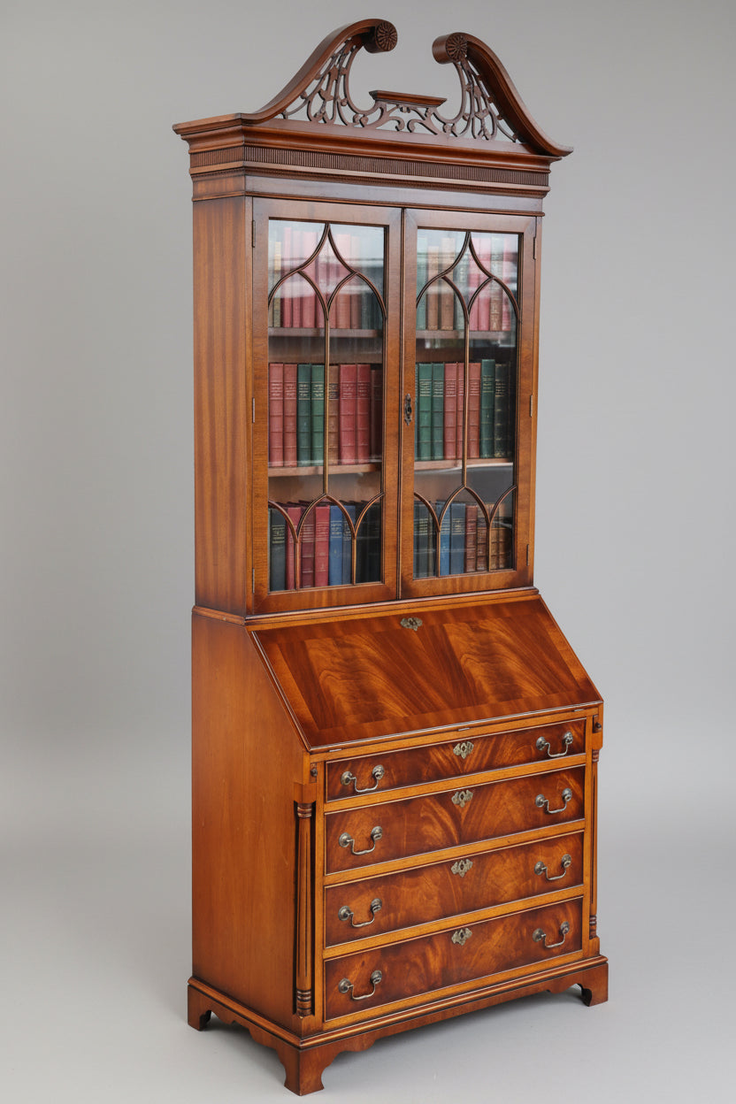 George III style flame mahogany Bureau Bookcase