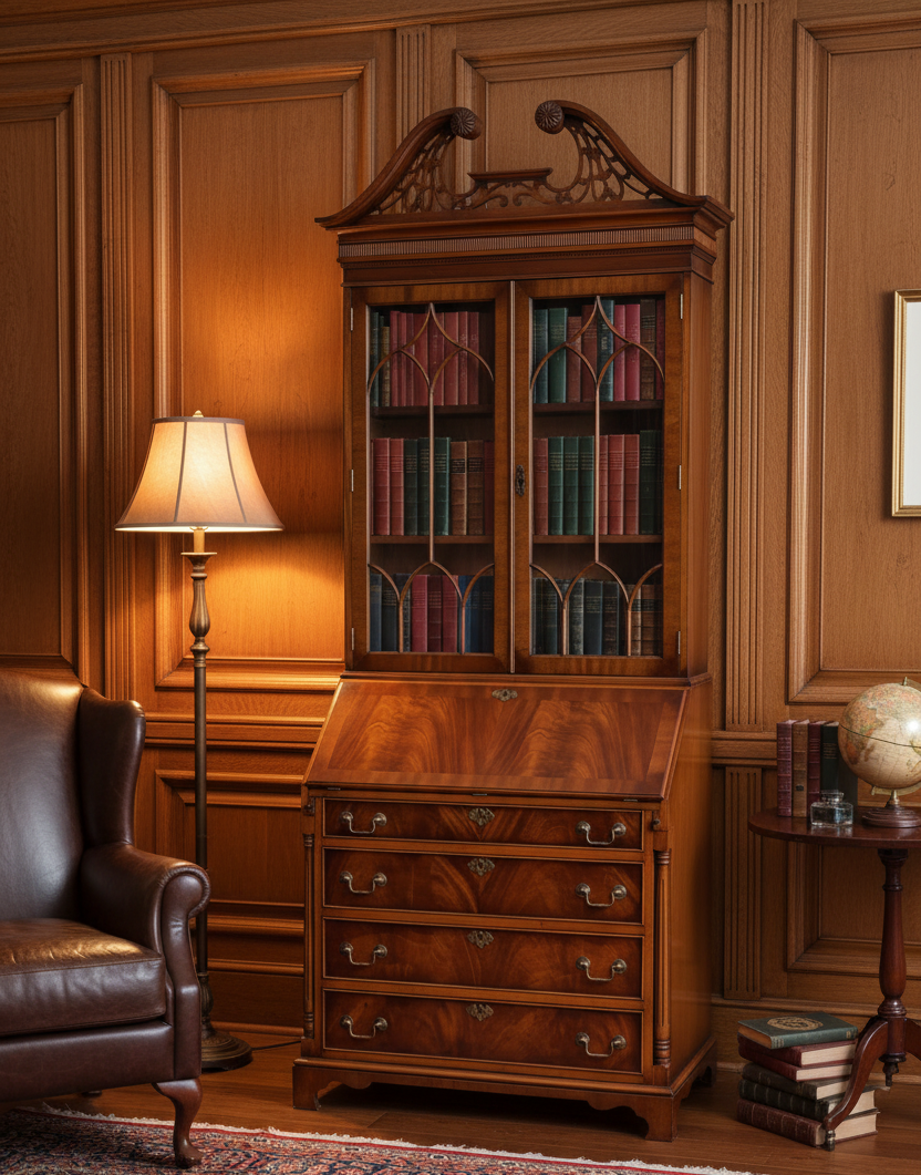 George III style flame mahogany Bureau Bookcase