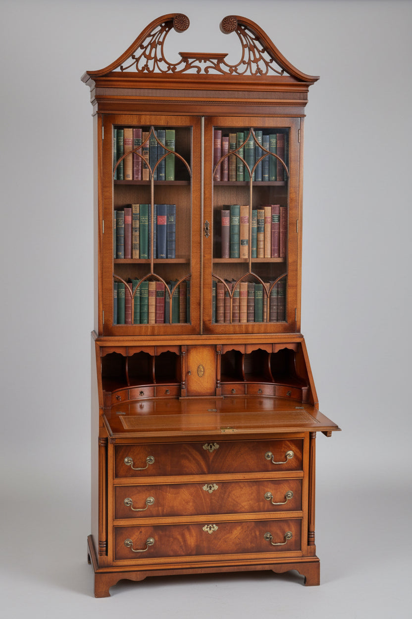 George III style flame mahogany Bureau Bookcase