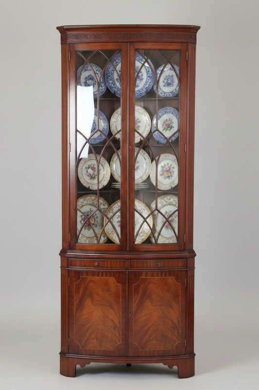 Georgian style flame mahogany Corner Display Cabinet.