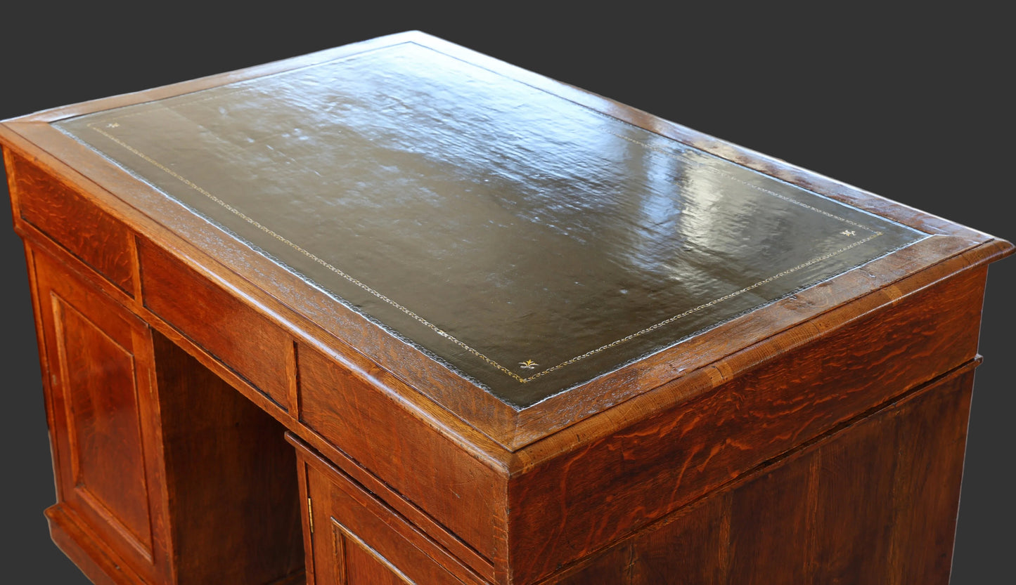 Victorian oak Pedestal Desk, with tooled leather top.