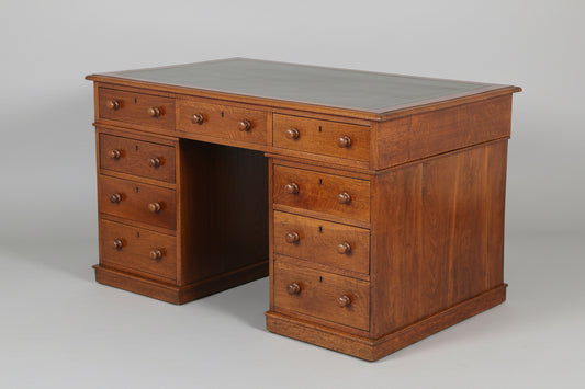 Victorian oak Pedestal Desk, with tooled leather top.
