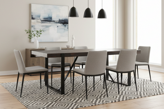Contemporary 6 seater Dining Table, with metal base.