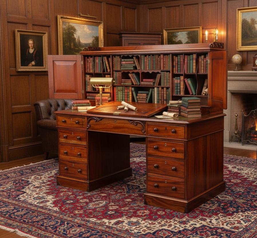 Rare Victorian mahogany Pedestal Cabinet Desk