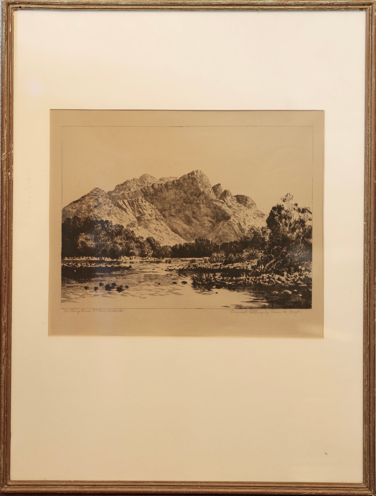 Tinus de Jongh - signed original Etching "The Berg river nr French Hoek" SOLD