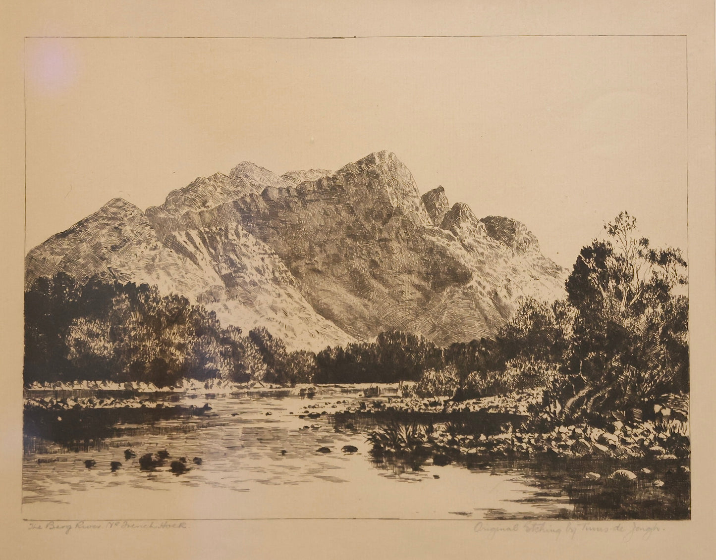 Tinus de Jongh - signed original Etching "The Berg river nr French Hoek" SOLD