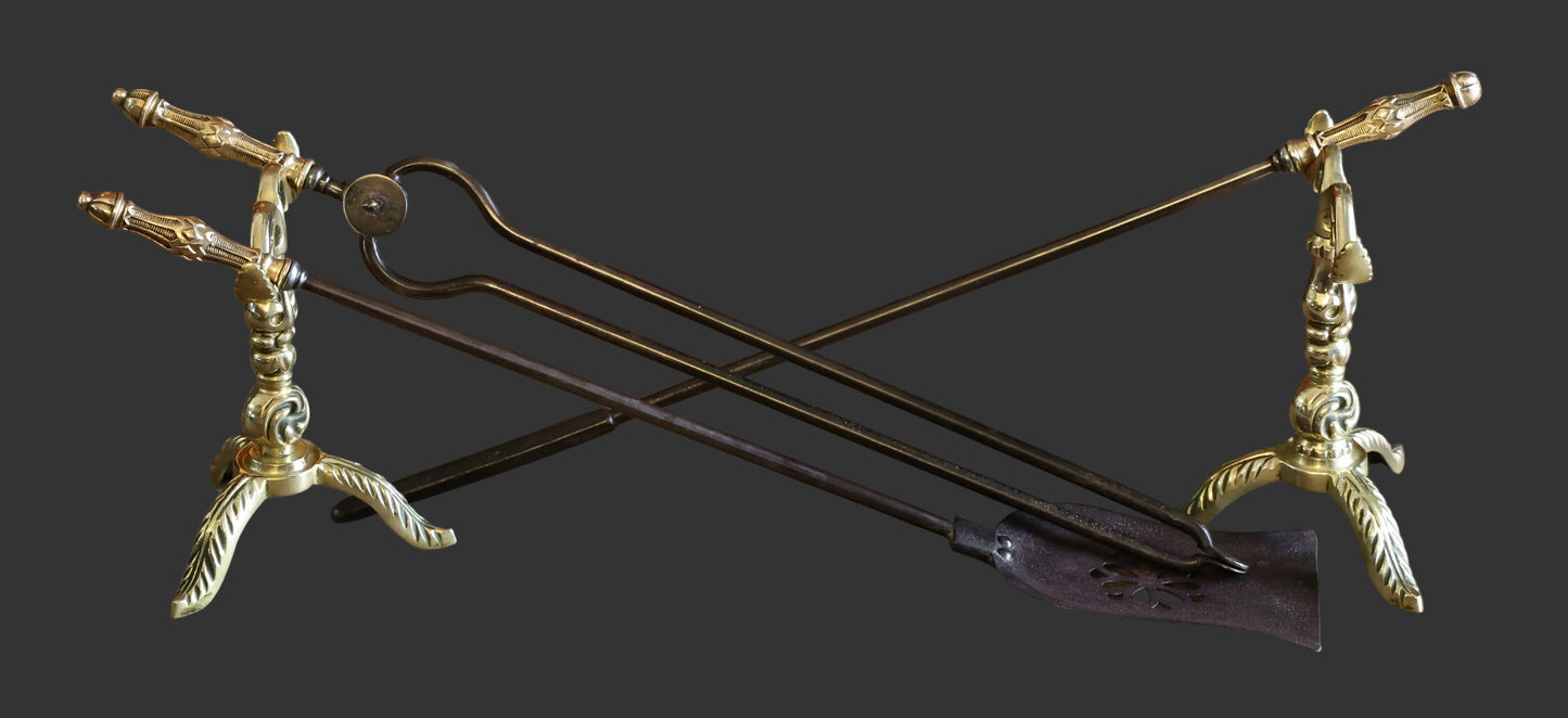 Victorian Brass Fire Irons and Andirons