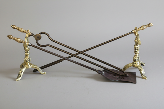 Victorian Brass Fire Irons and Andirons