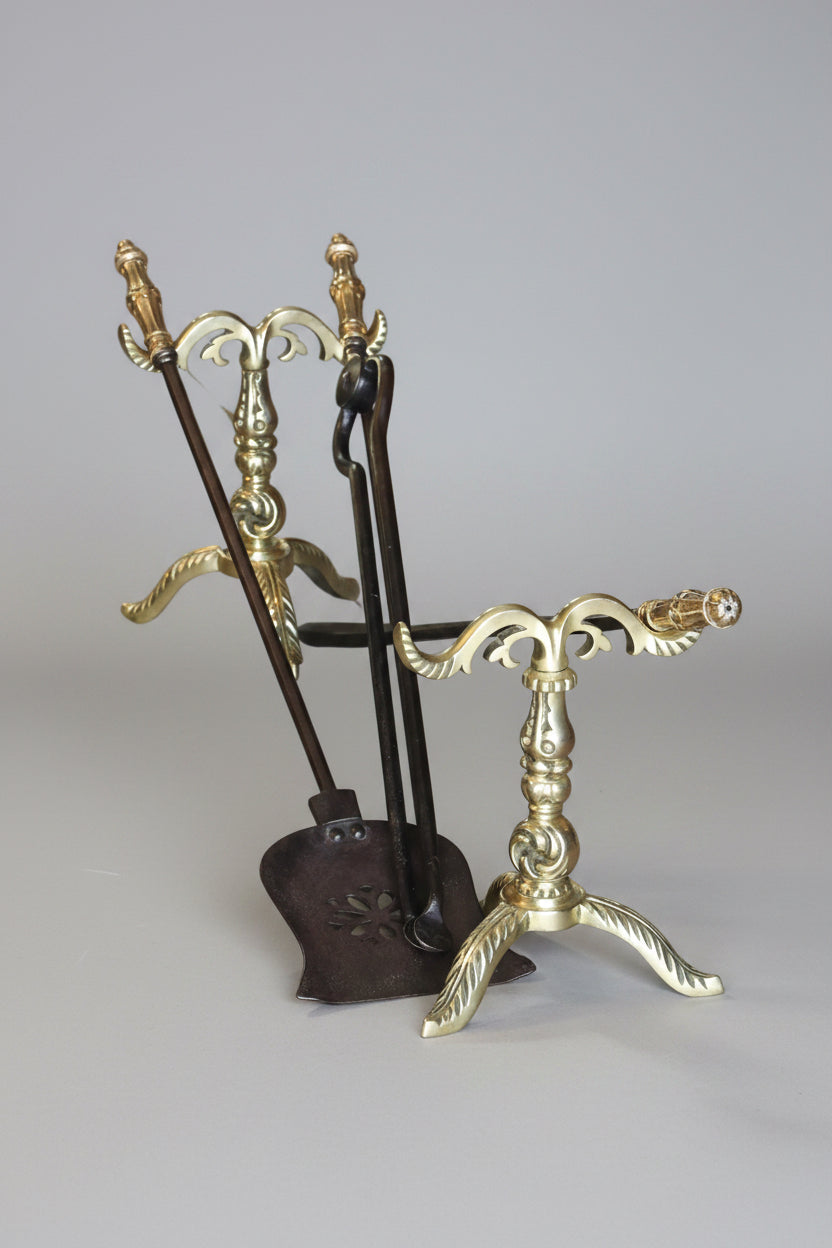 Victorian Brass Fire Irons and Andirons