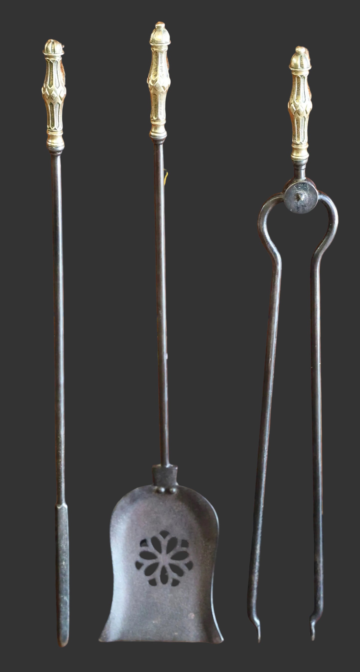 Victorian Brass Fire Irons and Andirons
