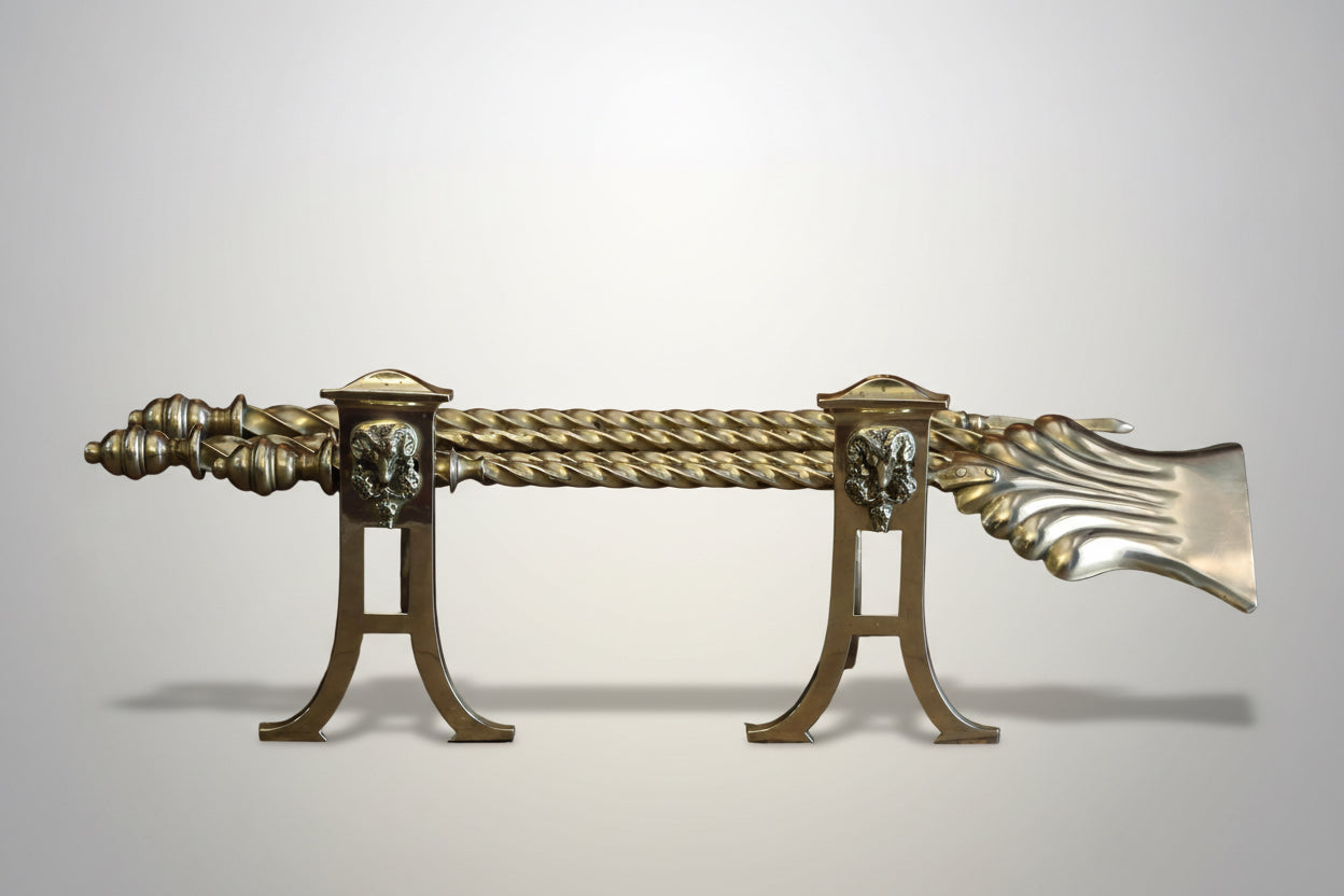 Victorian Brass Fire Irons and Andirons
