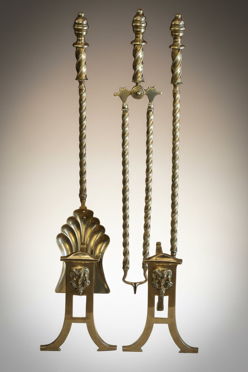 Victorian Brass Fire Irons and Andirons