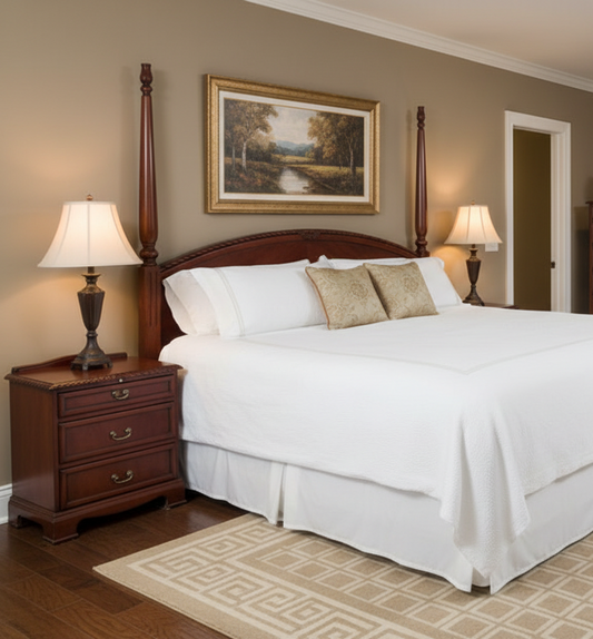 Mahogany kingsize headboard and pair of Pedestals