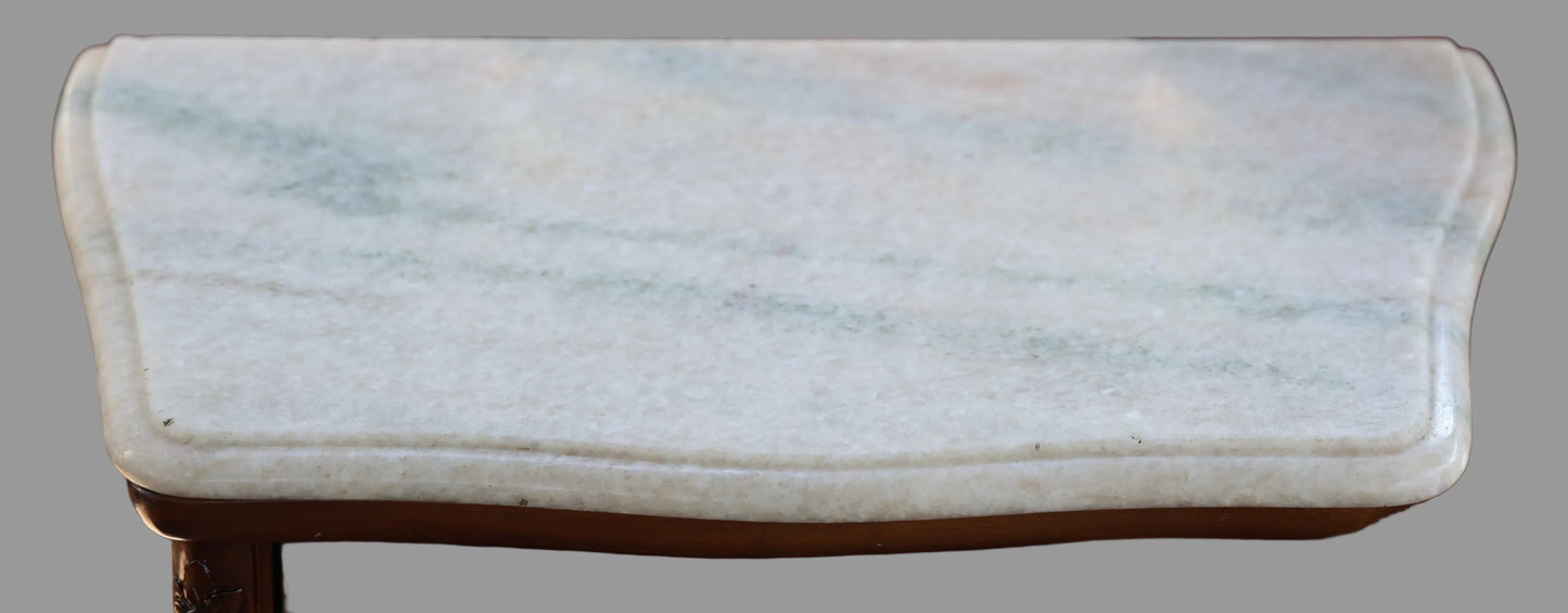 Pair of French inlaid Walnut marble topped Pedestals, mid 20th century