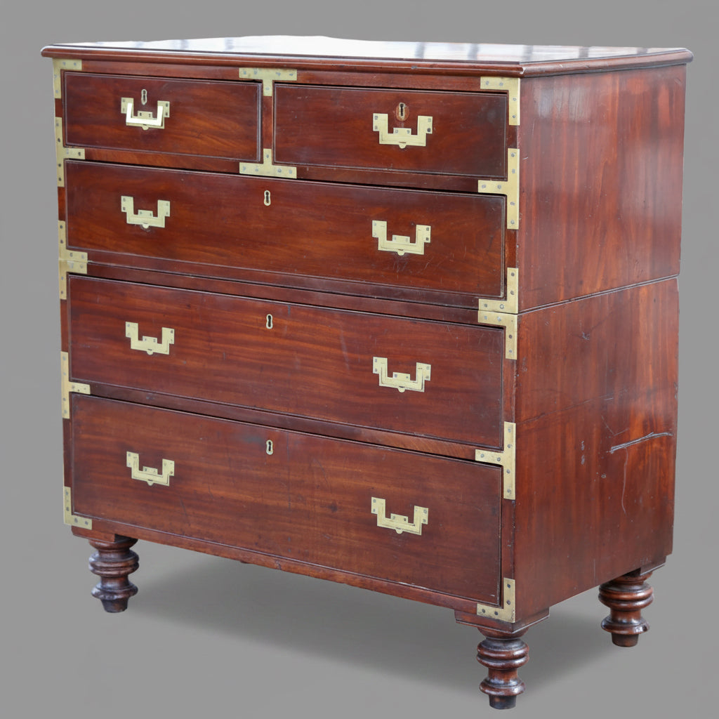 A stunning Victorian mahogany Military/Campaign Chest, in two parts